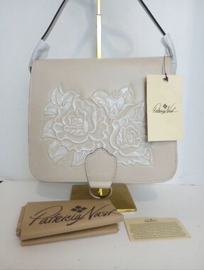 NWT Patricia Nash Ilina Rose Tooled Leather Crossbody Bag, Chalk White